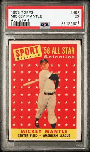 1958 Topps  #487 Mickey Mantle All Star Psa 5 EX
