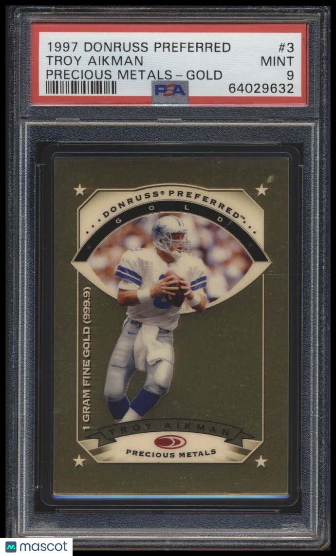 1997 Donruss Preferred #3 Troy Aikman GOLD Precious Metals PSA 9 Mint