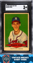 Load image into Gallery viewer, 1954 Red Heart Dog Food Warren Spahn SGC 3
