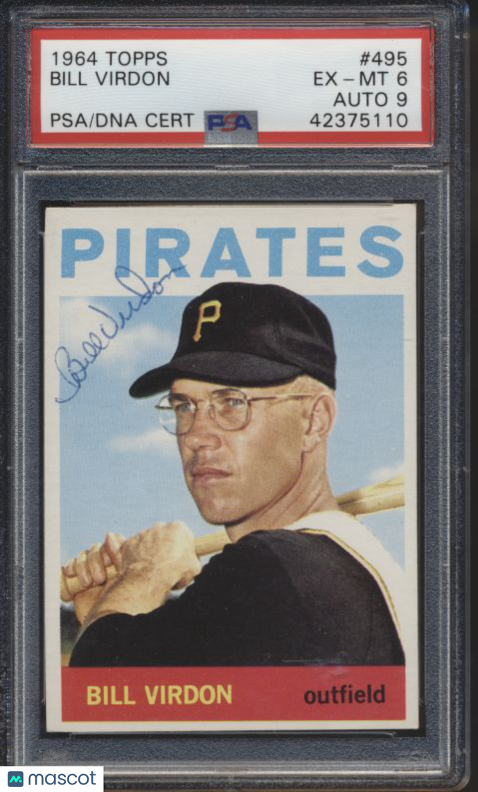 1964 Topps Bill Virdon #495 PSA 6 Auto 9