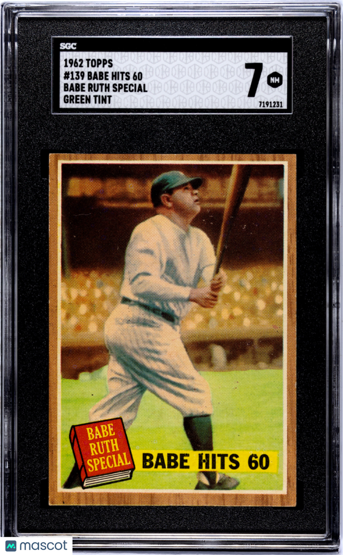 1962 Topps Babe Hits 60 #139 Babe Ruth Special Green Tint SGC 7
