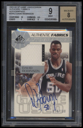 2003 SP Game Used #DR-AJ David Robinson Authentic Fabrics Autographs bgs 8 NMMT