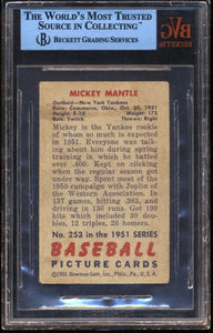 1951 Bowman 253  Mickey Mantle HOF RC BVG Authentic 15053