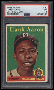 1958 Topps #30b Hank Aaron Name in Yellow Letters PSA 1 PR