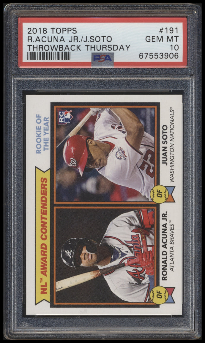 2018 Topps Throwback Thursday 191 Ronald Acuna Jr/juan Soto Rc  Psa 10