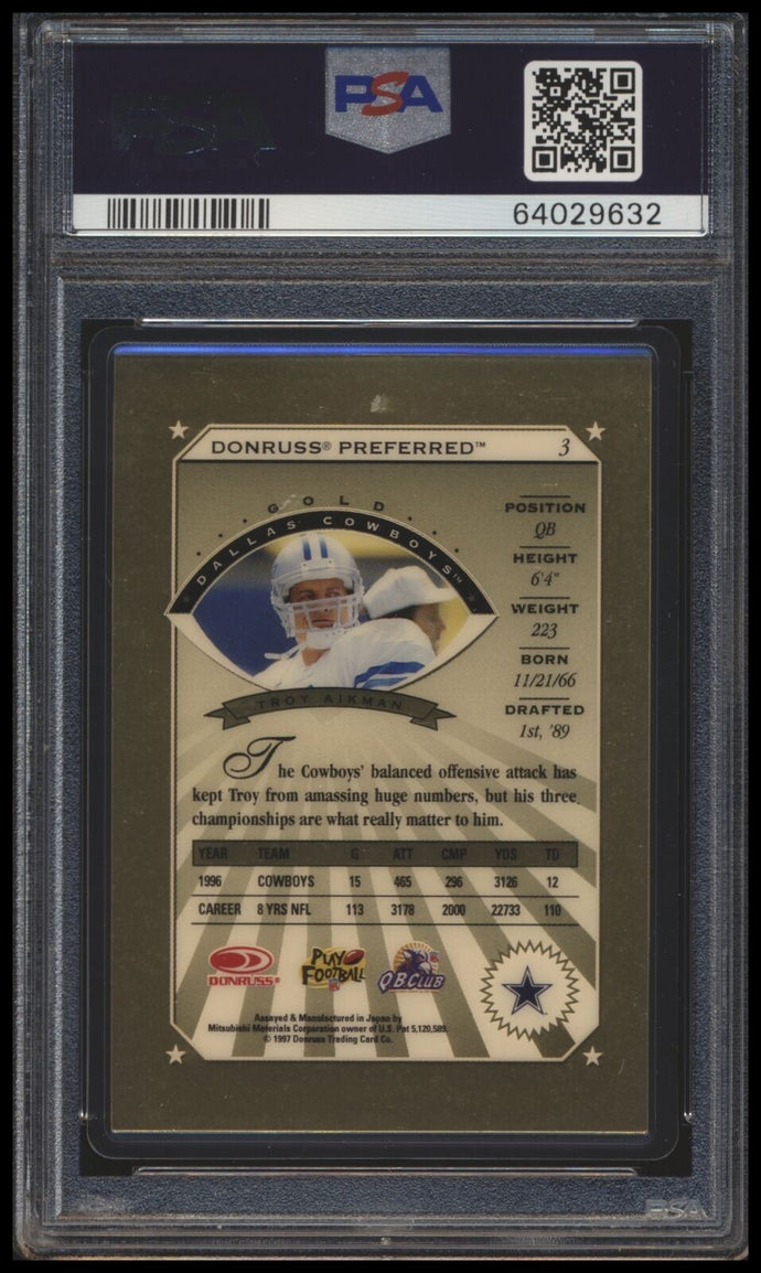 1997 Donruss Preferred #3 Troy Aikman Gold Precious Metals Psa 9 Mint