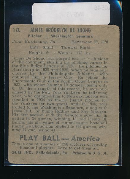 1939 Play Ball  10 James DeShong  G 10546