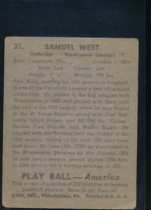 1939 Play Ball  31 Sam West  G 10600