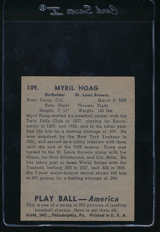 1939 Play Ball  109 Myril Hoag  Trimmed 10672