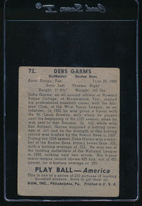 1939 Play Ball  72 Debs Garms  G/VG 10752