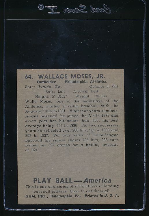 1939 Play Ball  64 Wally Moses  EX-MT 10765