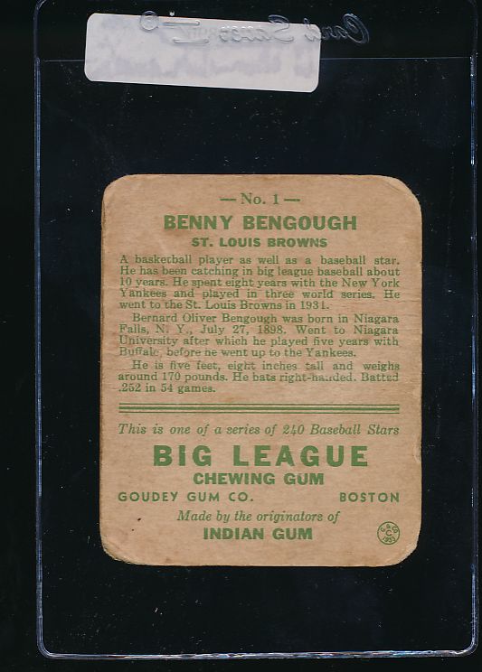 1933 Goudey  1 Benny Bengough  P (MK) 10896