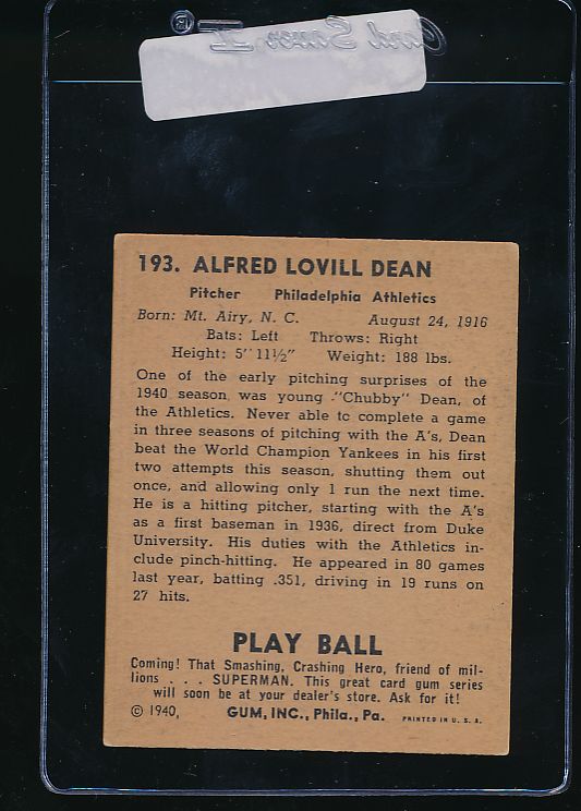 1940 Play Ball  193 Chubby Dean RC   VG-EX (ST) 10979