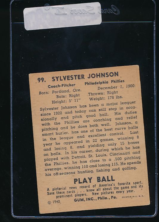1940 Play Ball  99 Syl Johnson   VG-EX 10990