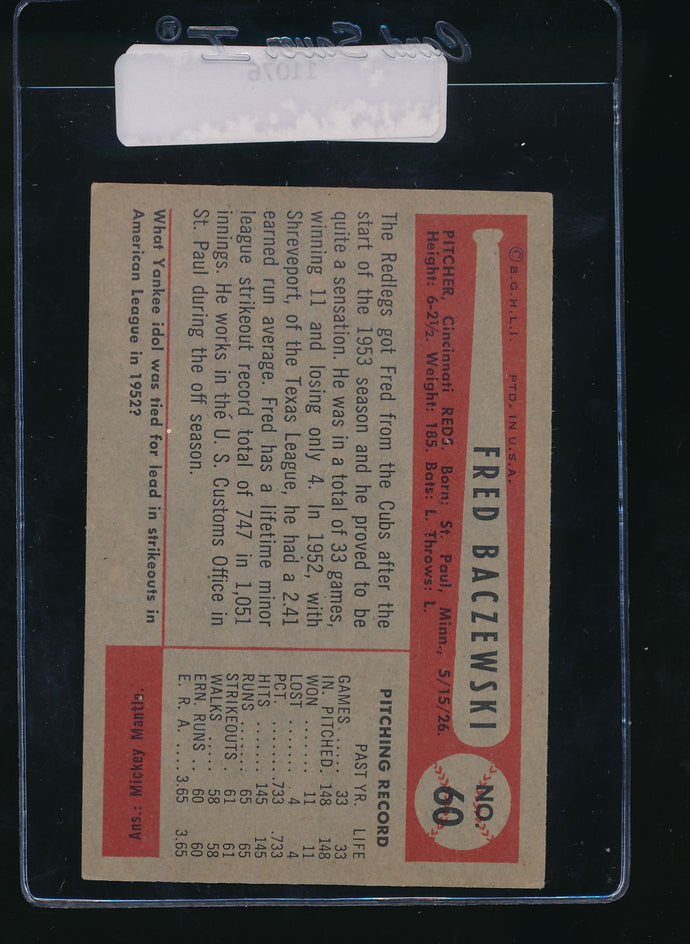 1954 Bowman  60  Fred Baczewski RC  VG-EX 11076