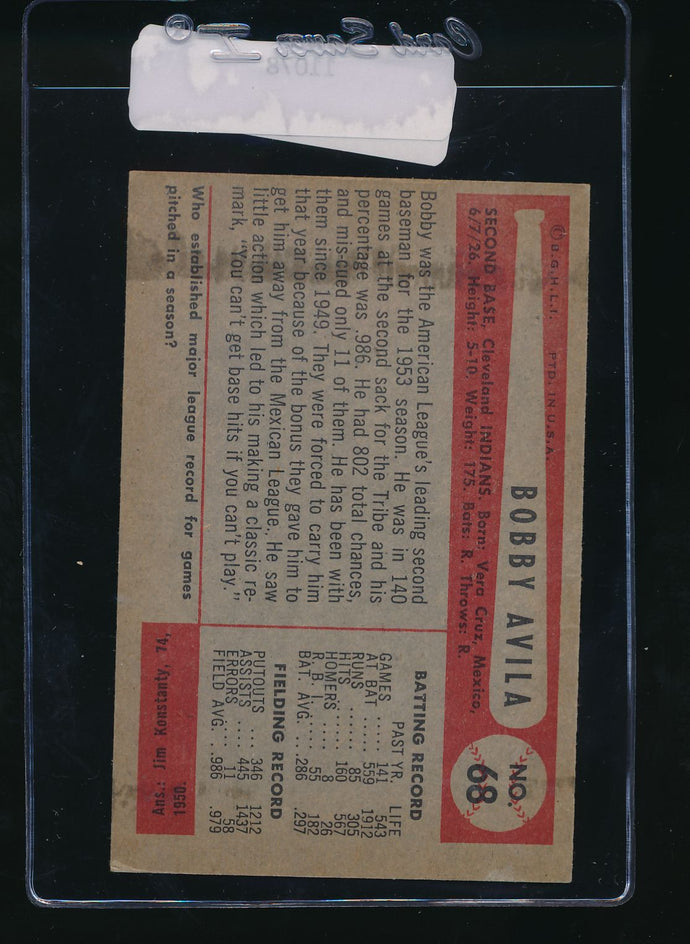1954 Bowman  68  Bobby Avila  VG-EX 11078
