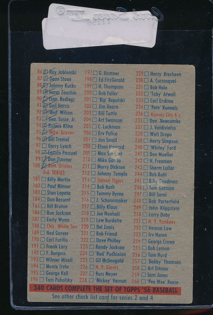 1956 Topps  CL1 Checklist 1/3  VG (MK) 11156