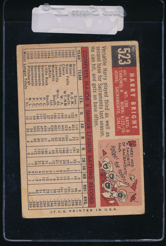 1959 Topps  523 Harry Bright RC G 11168