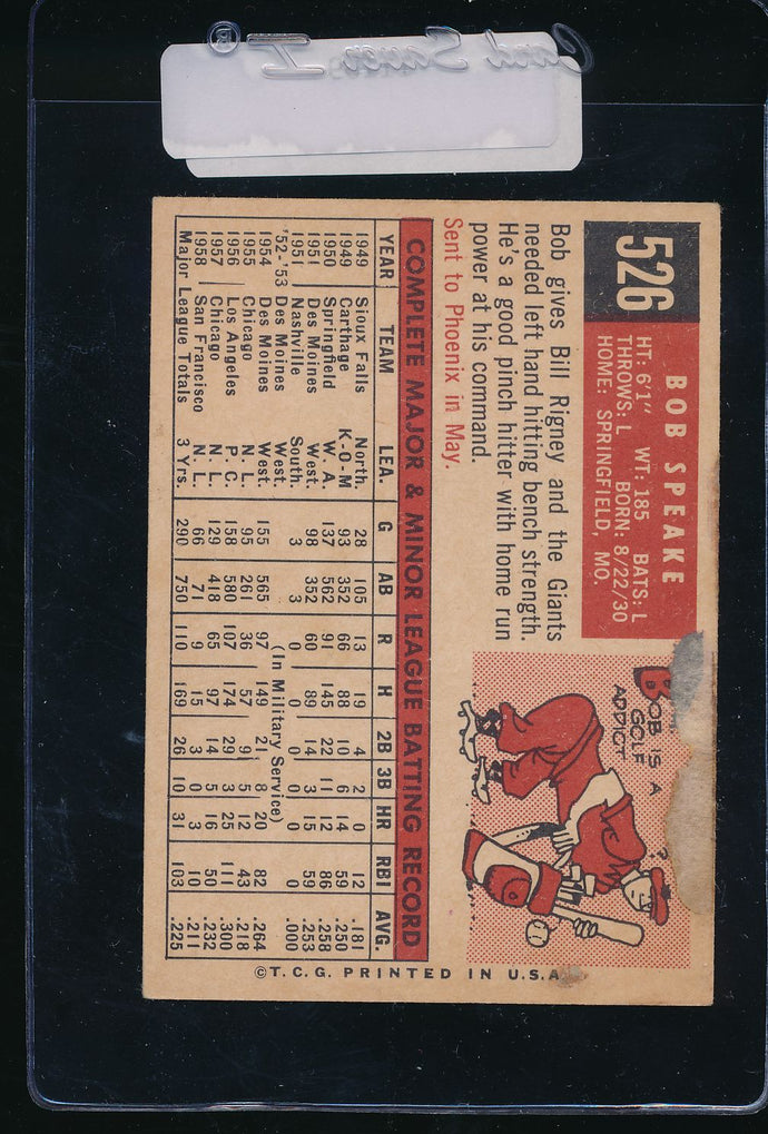 1959 Topps  526 Bob Speake  P 11169