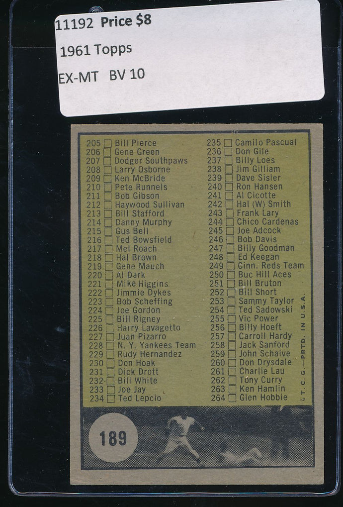 1961 Topps  189 Checklist 3   EX-MT 11192