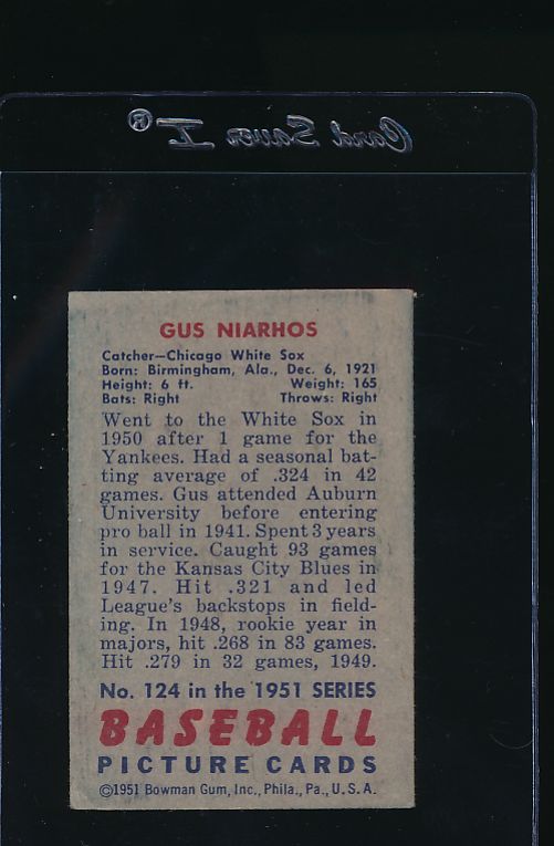 1951 Bowman  124 Gus Niarhos  VG 12055