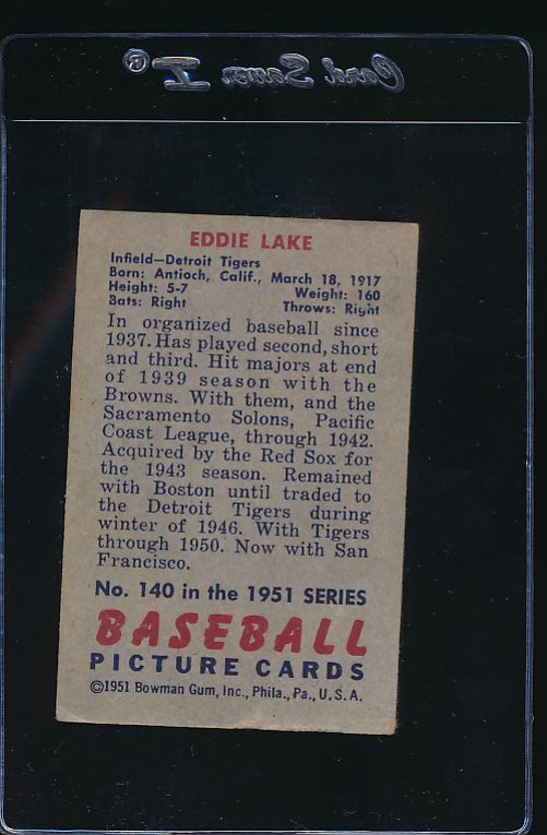 1951 Bowman  140 Eddie Lake  VG 12102