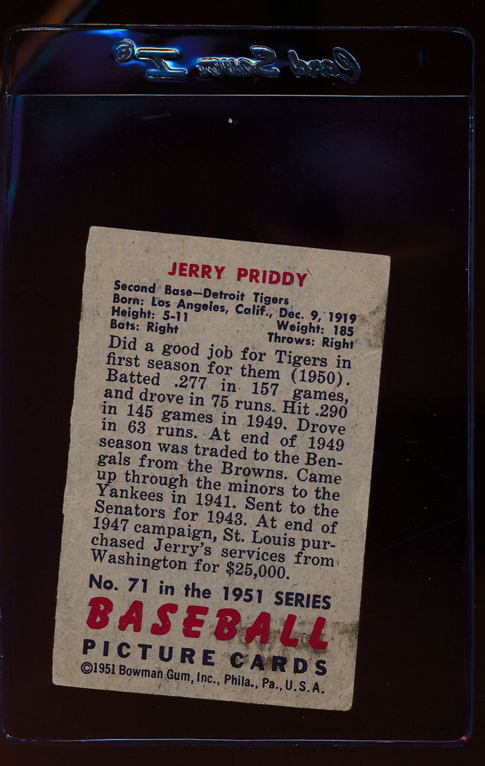 1951 Bowman  71 Jerry Priddy   VG 12304