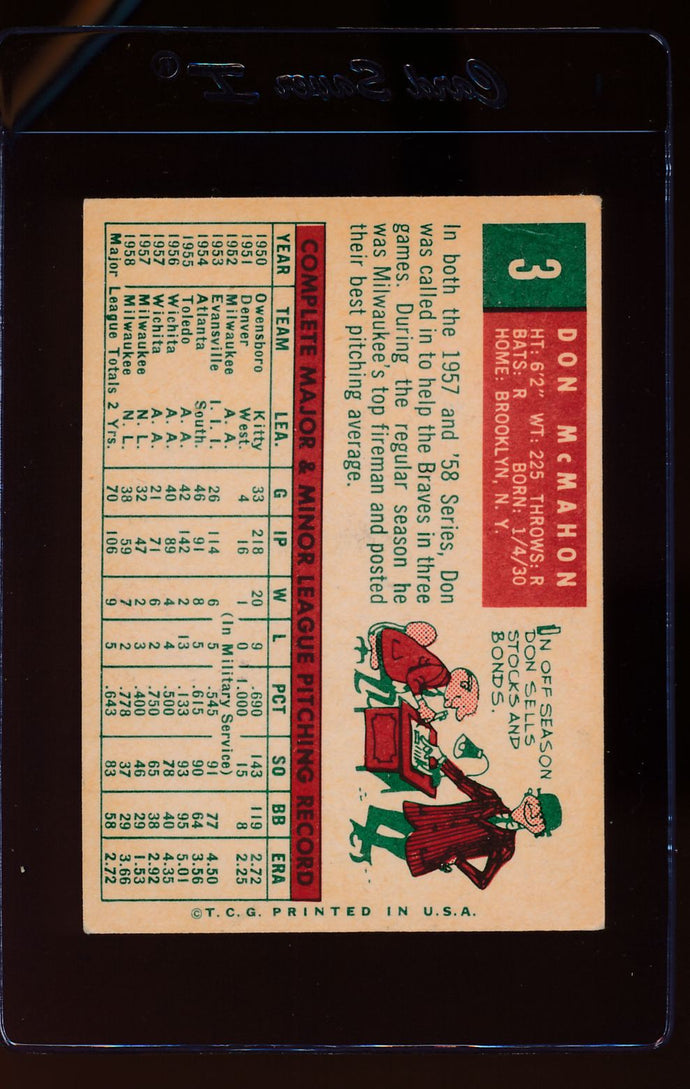1959 Topps  3 Don McMahon  EX 12402