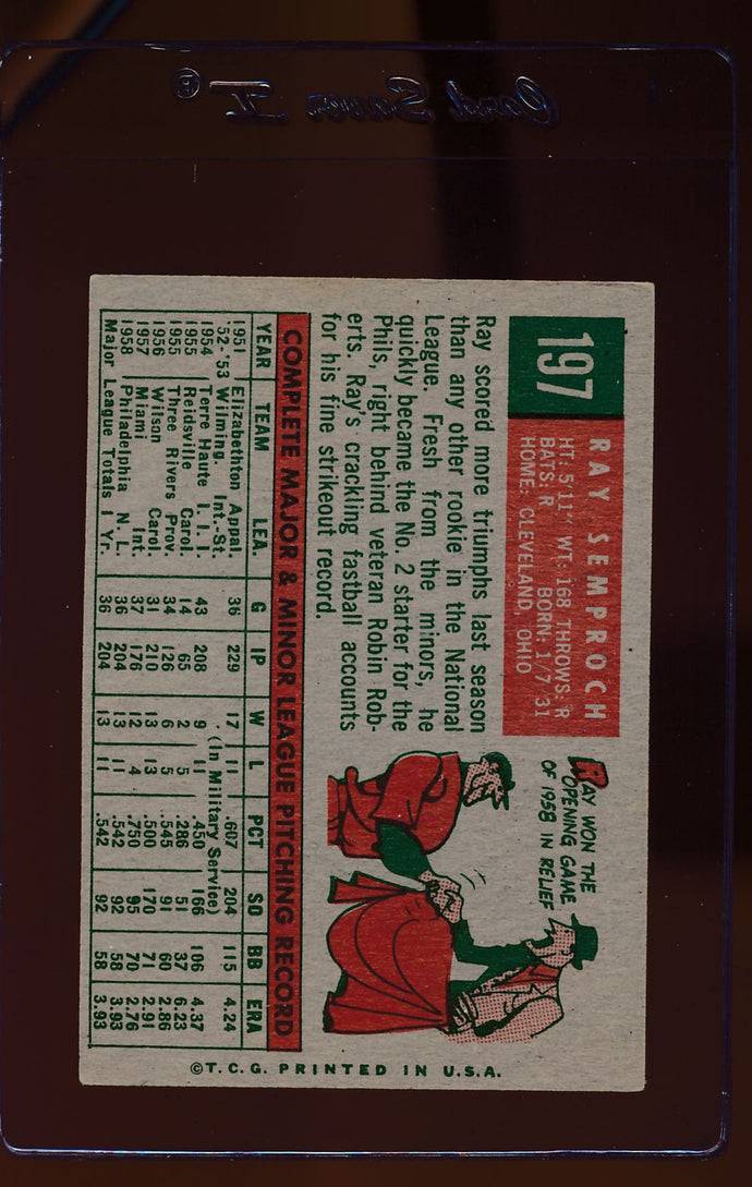 1959 Topps  197 Ray Semproch  EX 12409