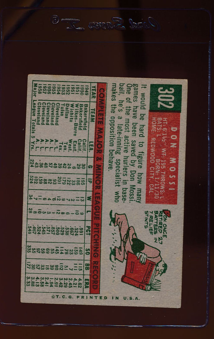 1959 Topps  302 Don Mossi  VG-EX 12413
