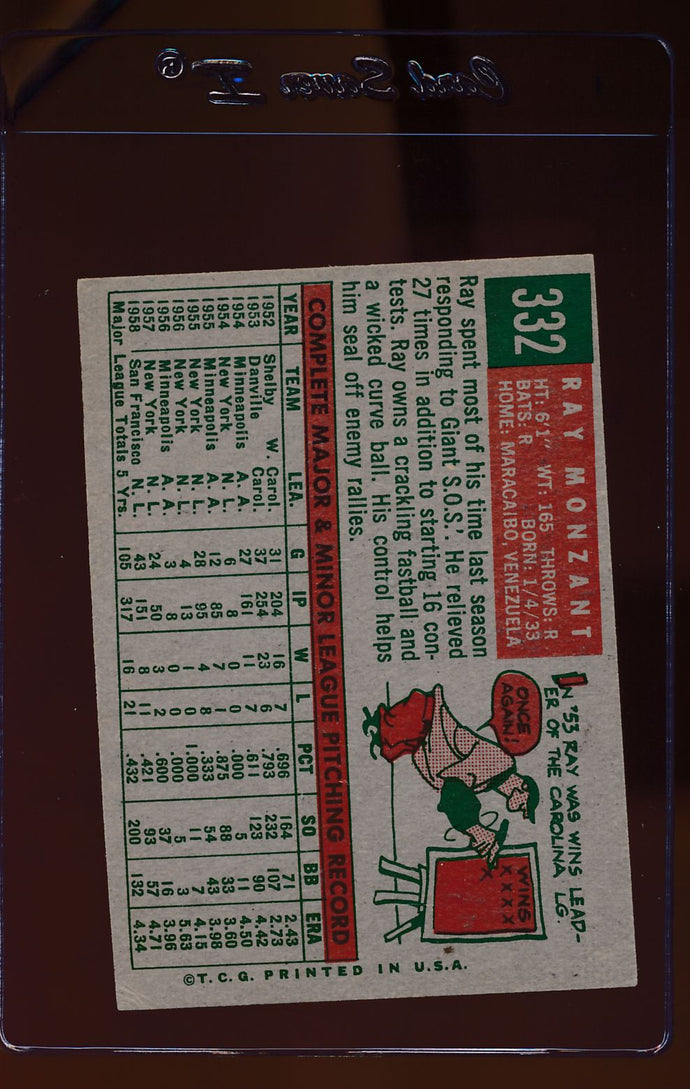 1959 Topps  332 Ray Monzant  EX 12415