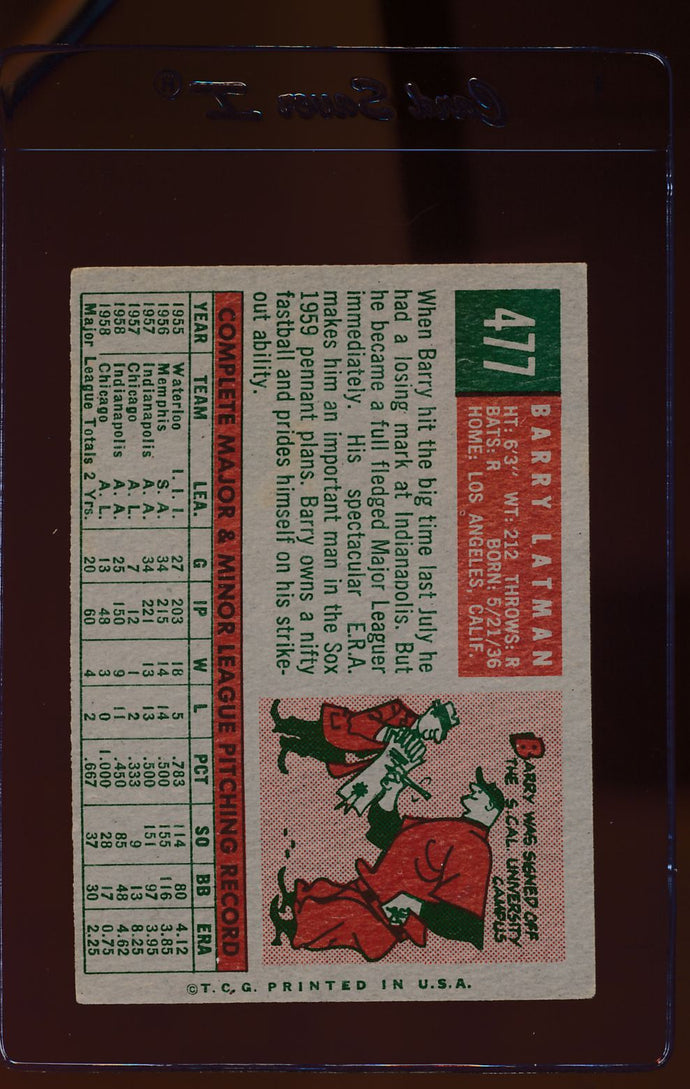 1959 Topps  477 Barry Latman  VG-EX 12426