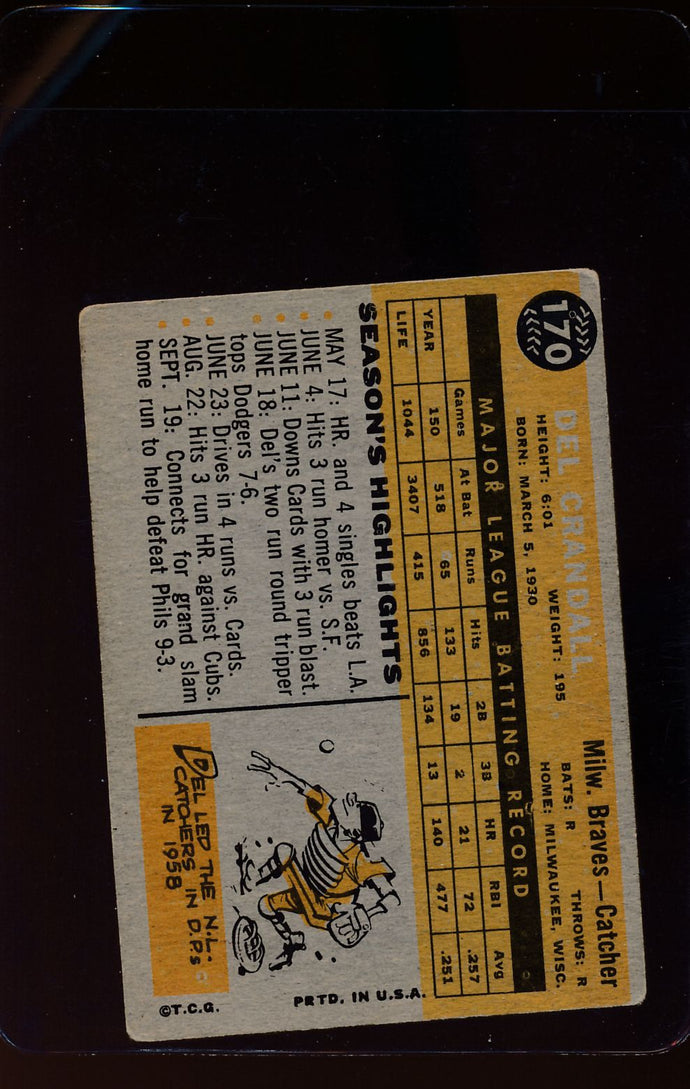 1960 Topps  170 Del Crandall  VG 12444
