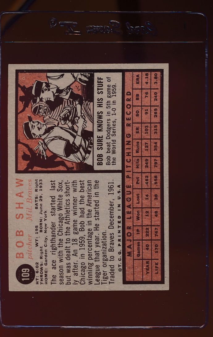 1962 Topps  109 Bob Shaw  EX 12480