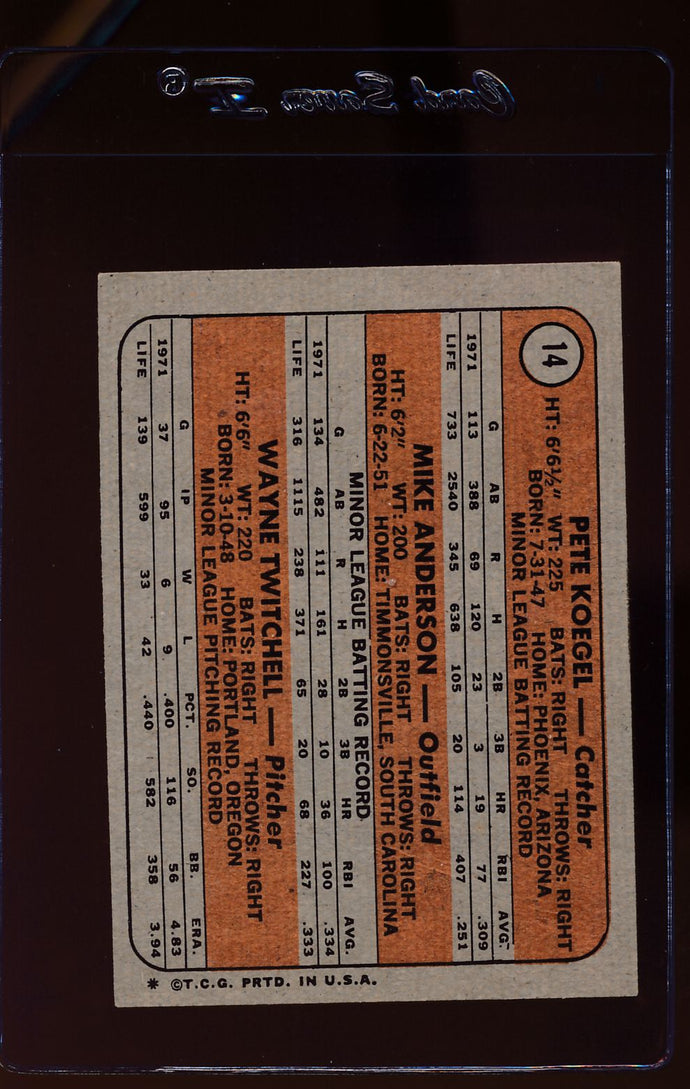 1972 Topps  14 Rookie Stars/Pete Koegel/Mike Anderson RC/Wayne Twitchell  EX 12549