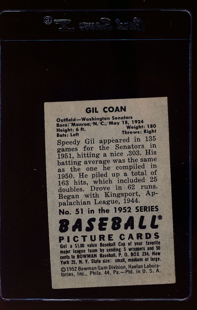 1952 Bowman  51 Gil Coan  EX-MT 12622