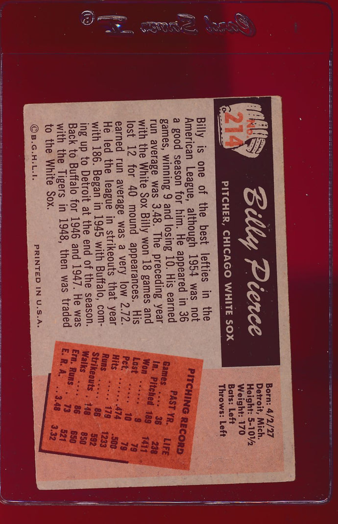 1955 Bowman  214 Billy Pierce  VG 12751