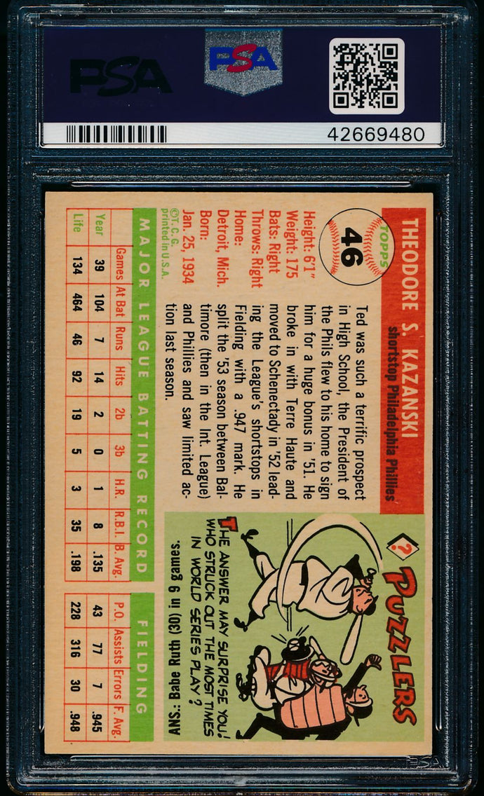 1955 Topps  46 Ted Kazanski  PSA 7 NM 13525