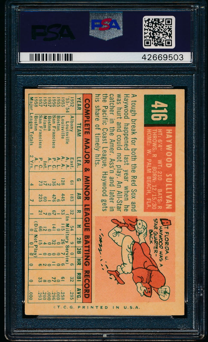 1959 Topps  416 Haywood Sullivan No Circle Copyright,U.S.A PSA 5.5 EX+ 13536