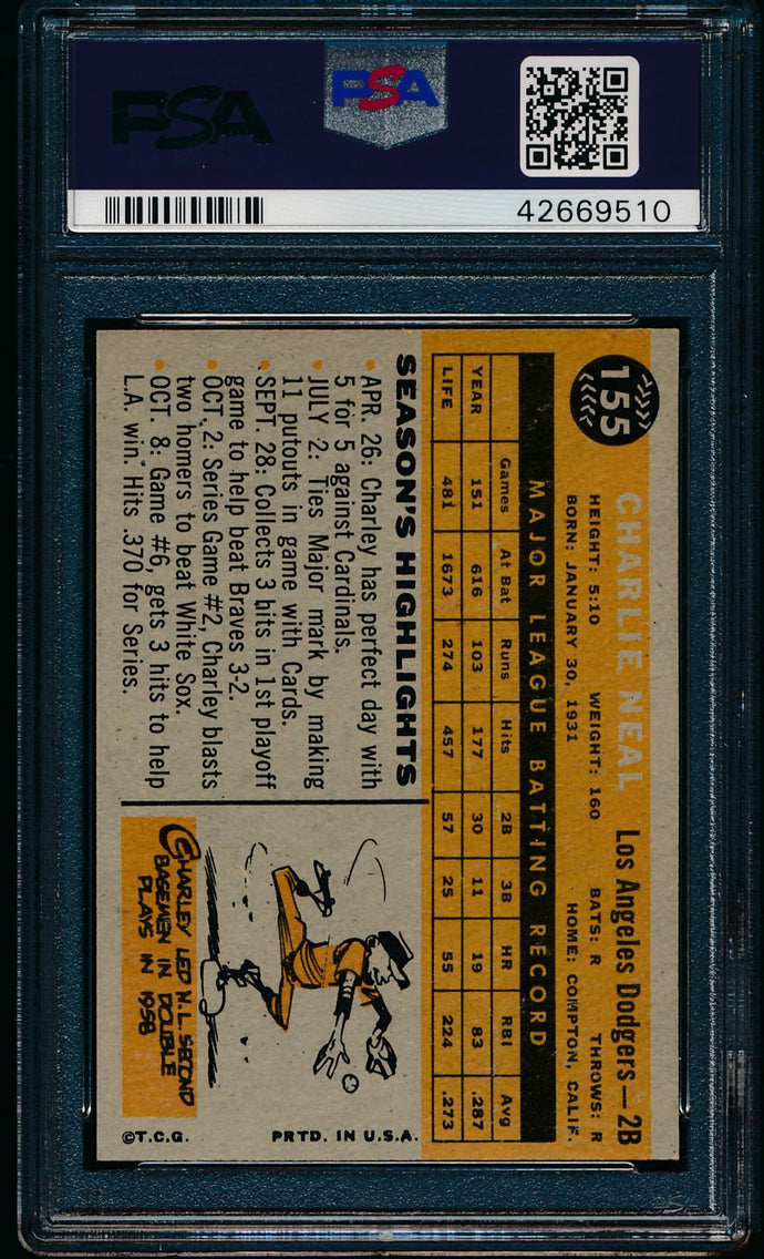 1960 Topps  155 Charlie Neal  PSA 7 NM 13542