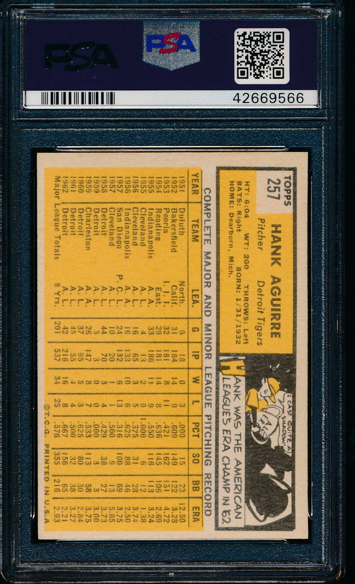 1963 Topps  257 Hank Aguirre  PSA 7 NM 13569