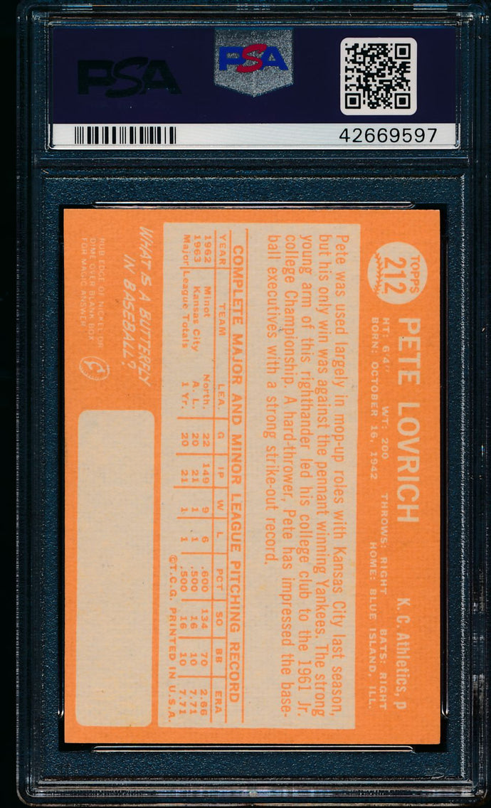 1964 Topps  212 Pete Lovrich  PSA 7 NM 13588