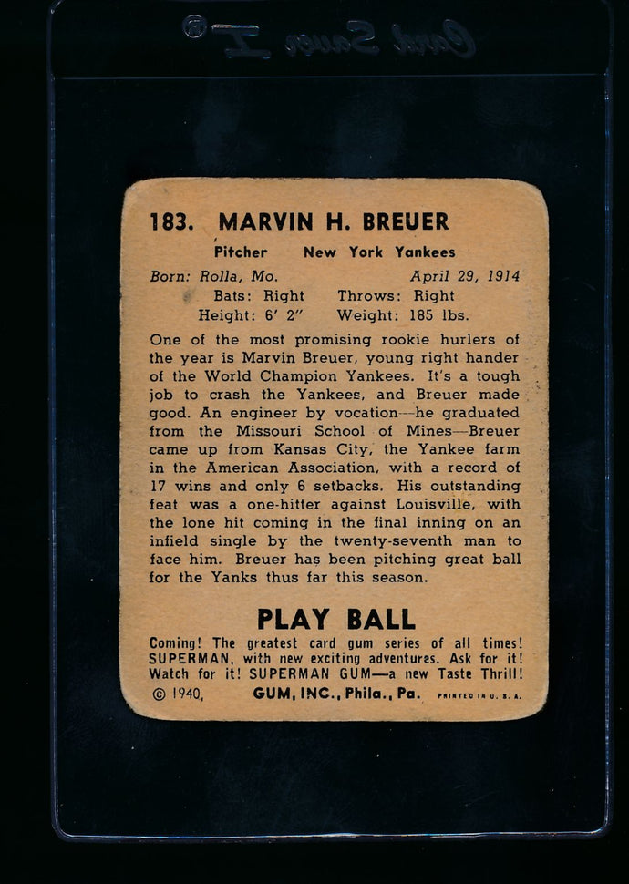 1940 Play Ball  183 Marvin Breuer RC  G 13646