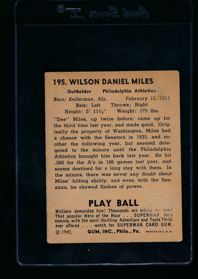 1940 Play Ball  195 Dee Miles RC  VG-EX (MK) 13657