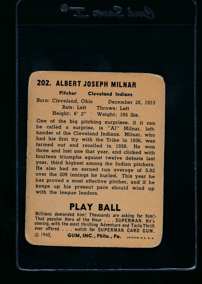 1940 Play Ball  202 Al Milnar RC  G 13663