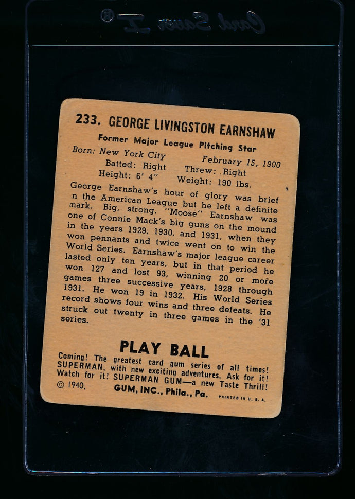 1940 Play Ball  233 George Earnshaw  VG 13687