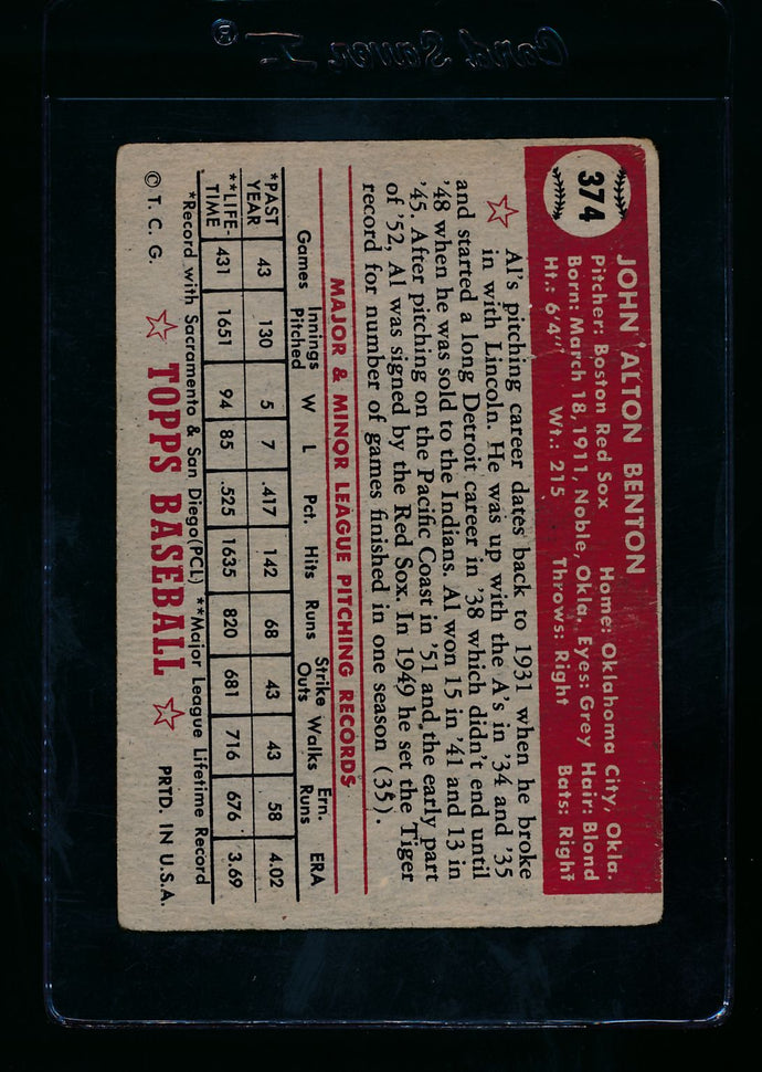 1952 Topps  374 Al Benton RC High # F 13718