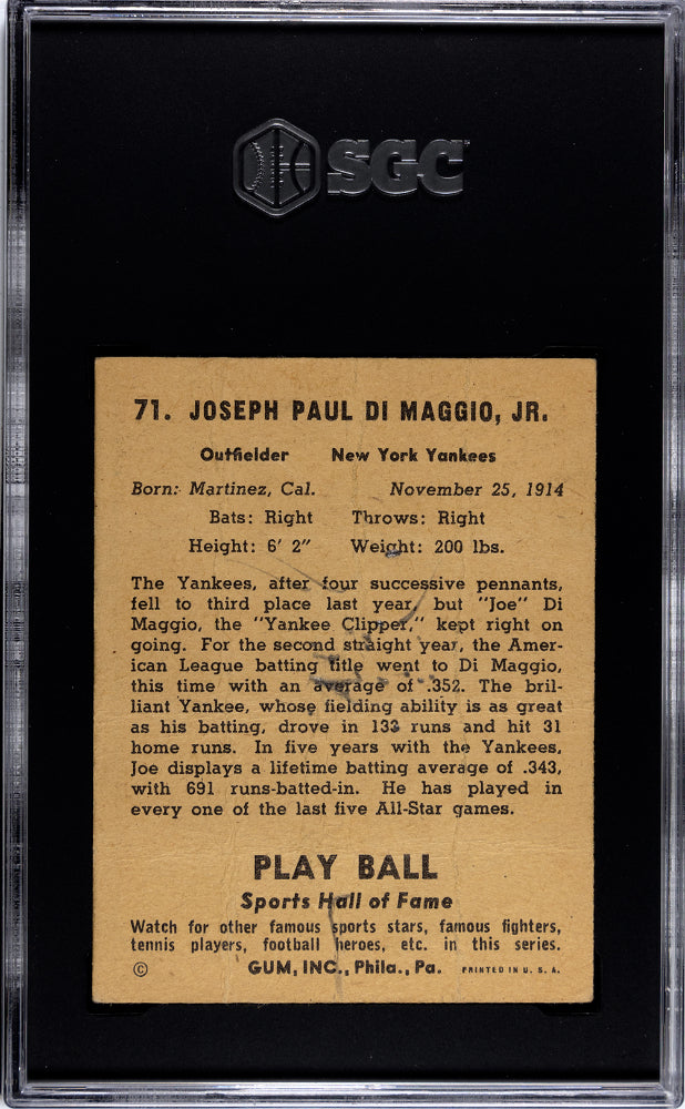 1941 Playball #71 Joe Dimaggio  Sgc 1 7308033