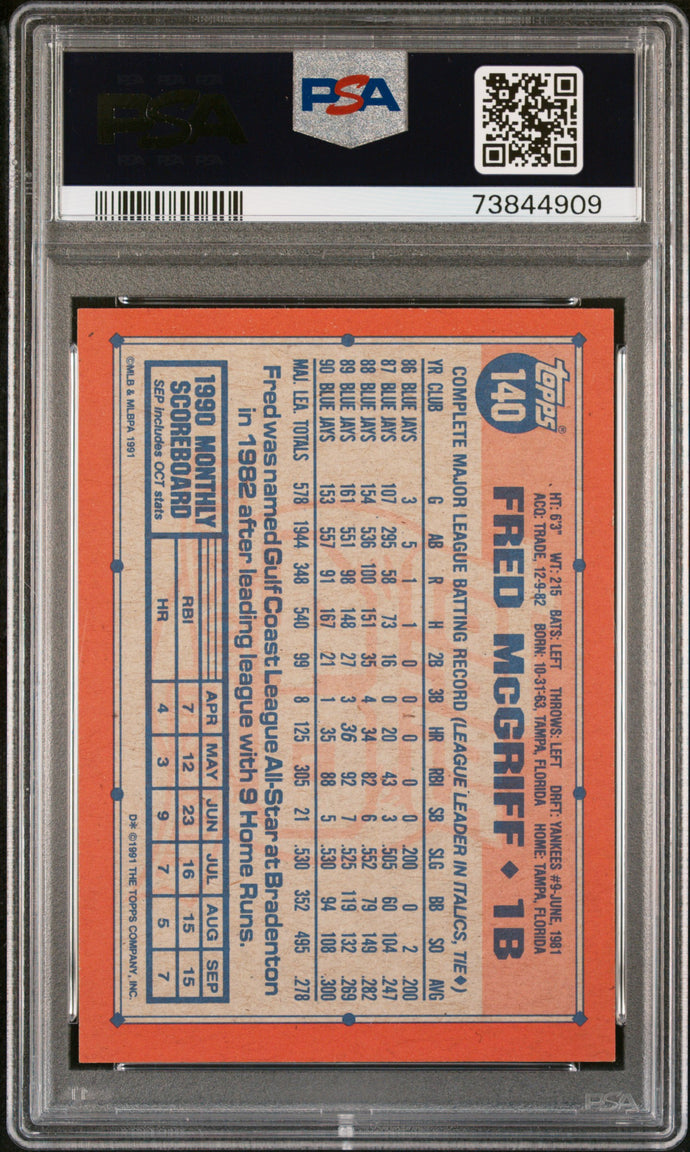 1991 Topps Desert Shield #140 Fred Mcgriff Desert Shield Psa 9