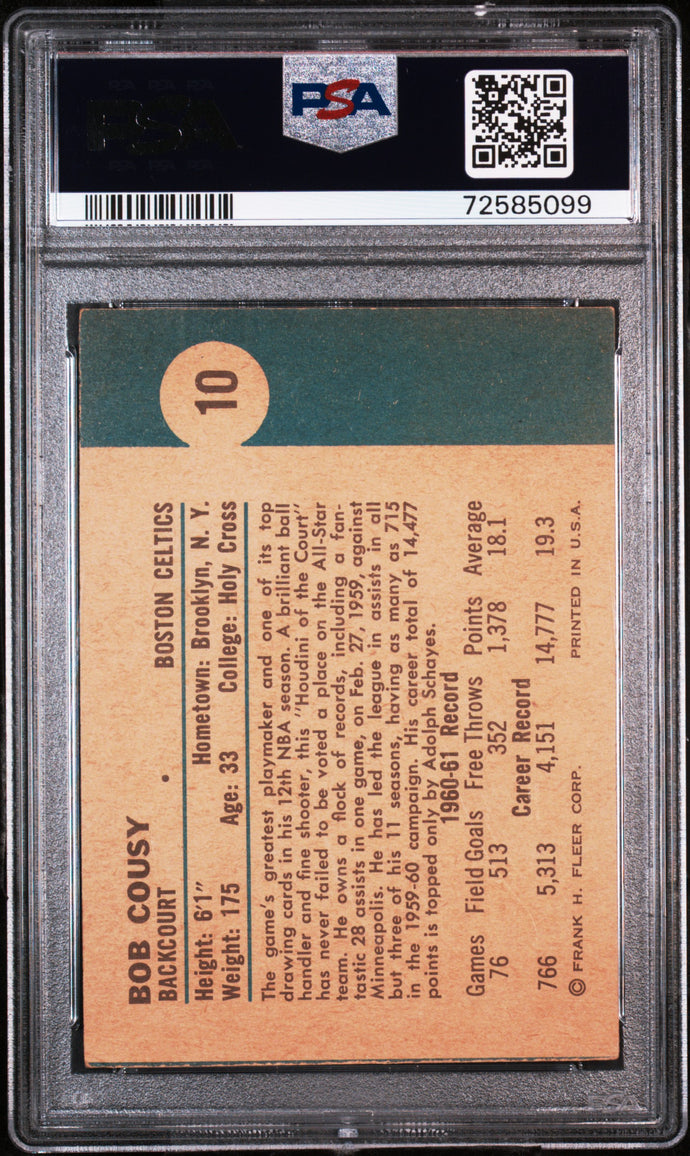 1961 Fleer #10 Bob Cousy Psa 3